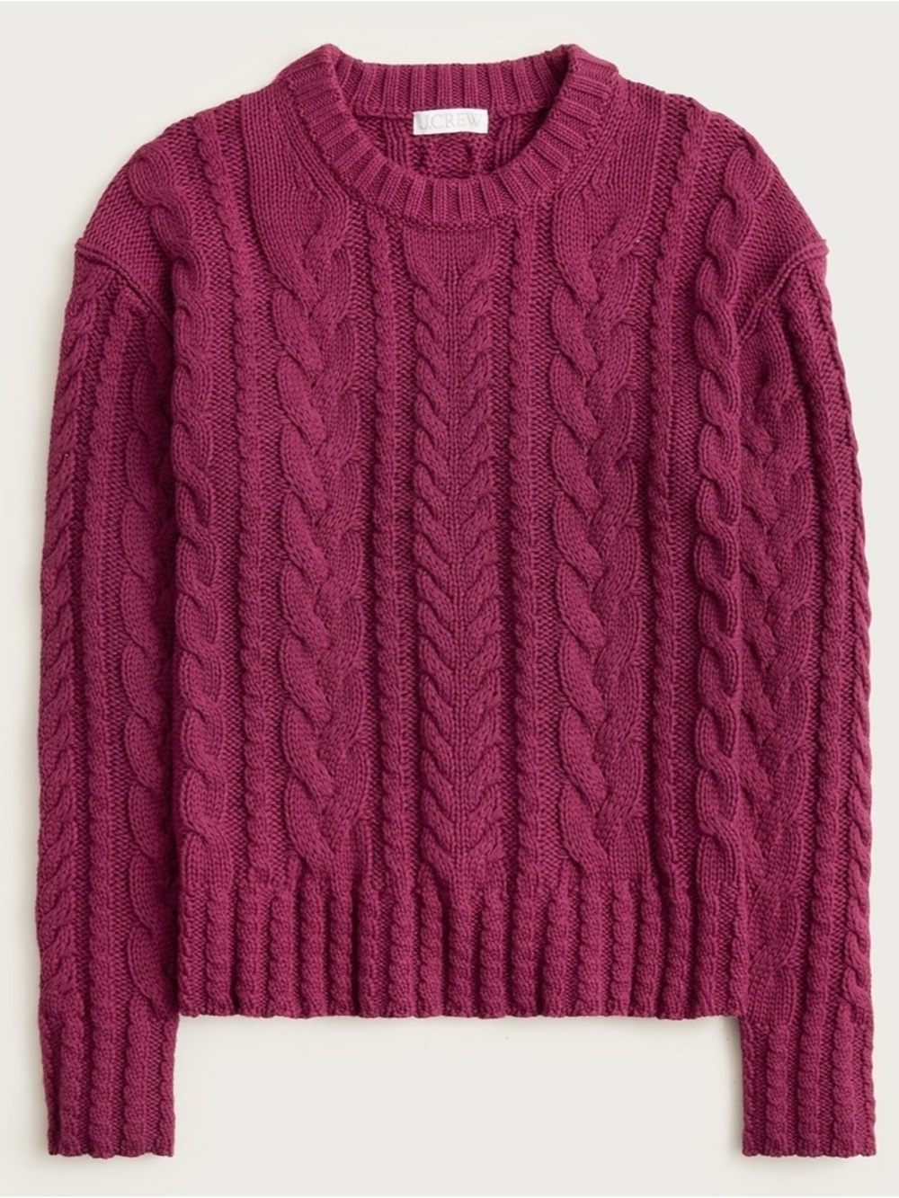 J.Crew Cable-Knit Crewneck Sweater Cotton Vivid Mulberry Size L